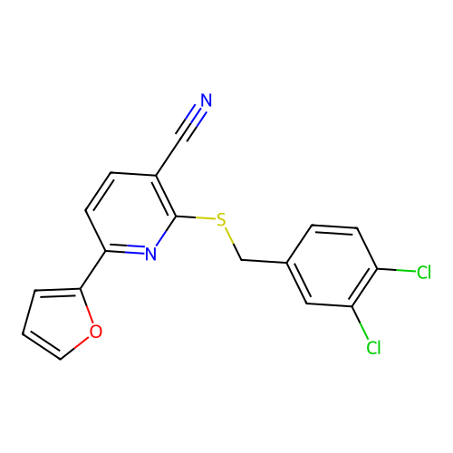 2-[(3,4-Dichlorobenzyl)sulfanyl]-6-(furan-2-yl)pyridine-3-carbonitrile structure