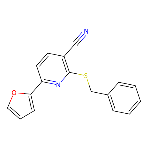 2-Benzylsulfanyl-6-(furan-2-yl)pyridine-3-carbonitrile structure