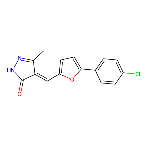 (E)-4-((5-(4-chlorophenyl)furan-2-yl)methylene)-3-methyl-1H-pyrazol-5(4H)-one structure