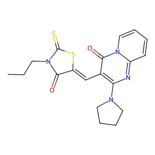 (Z)-5-((4-oxo-2-(pyrrolidin-1-yl)-4H-pyrido[1,2-a]pyrimidin-3-yl)methylene)-3-propyl-2-thioxothiazolidin-4-one structure