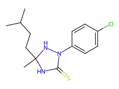 2-(4-Chlorophenyl)-5-methyl-5-(3-methylbutyl)-1,2,4-triazolidine-3-thione structure