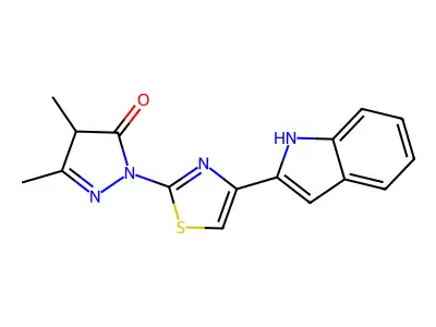 2-[4-(1H-indol-2-yl)-1,3-thiazol-2-yl]-4,5-dimethyl-4H-pyrazol-3-one structure