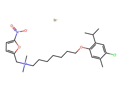7-(4-chloro-2-isopropyl-5-methyl-phenoxy)heptyl-dimethyl-[(5-nitro-2-furyl)methyl]ammonium structure