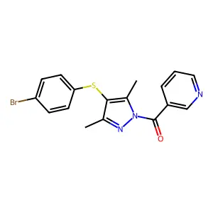 3-({4-[(4-bromophenyl)thio]-3,5-dimethyl-1H-pyrazol-1-yl}carbonyl)pyridine structure