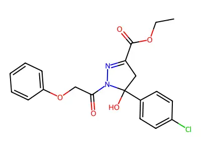 ethyl 5-(4-chlorophenyl)-5-hydroxy-1-(2-phenoxyacetyl)-4H-pyrazole-3-carboxylate structure