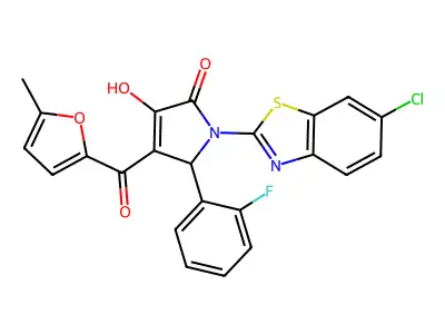 1-(6-chloro-1,3-benzothiazol-2-yl)-5-(2-fluorophenyl)-3-hydroxy-4-(5-methylfuran-2-carbonyl)-2,5-dihydro-1H-pyrrol-2-one structure