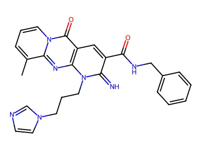 N-benzyl-7-[3-(1H-imidazol-1-yl)propyl]-6-imino-11-methyl-2-oxo-1,7,9-triazatricyclo[8.4.0.0^{3,8}]tetradeca-3(8),4,9,11,13-pentaene-5-carboxamide structure