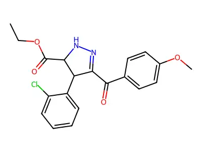 ethyl 4-(2-chlorophenyl)-3-(4-methoxybenzoyl)-4,5-dihydro-1H-pyrazole-5-carboxylate structure