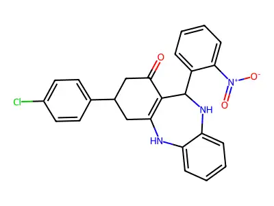 3-(4-chlorophenyl)-11-(2-nitrophenyl)-2,3,4,5,10,11-hexahydro-1H-dibenzo[b,e][1,4]diazepin-1-one structure
