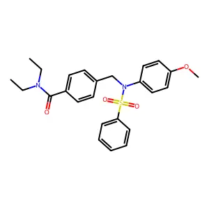 4-[[N-(benzenesulfonyl)-4-methoxyanilino]methyl]-N,N-diethylbenzamide structure