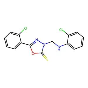 3-[(2-Chloroanilino)methyl]-5-(2-chlorophenyl)-1,3,4-oxadiazole-2-thione structure