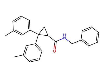 N-benzyl-2,2-bis(3-methylphenyl)cyclopropane-1-carboxamide structure