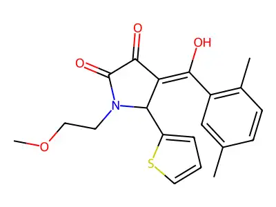 4-(2,5-dimethylbenzoyl)-3-hydroxy-1-(2-methoxyethyl)-5-(thiophen-2-yl)-2,5-dihydro-1H-pyrrol-2-one structure