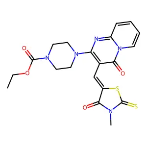 (Z)-ethyl 4-(3-((3-methyl-4-oxo-2-thioxothiazolidin-5-ylidene)methyl)-4-oxo-4H-pyrido[1,2-a]pyrimidin-2-yl)piperazine-1-carboxylate structure