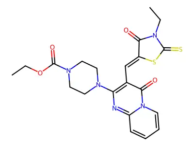(Z)-ethyl 4-(3-((3-ethyl-4-oxo-2-thioxothiazolidin-5-ylidene)methyl)-4-oxo-4H-pyrido[1,2-a]pyrimidin-2-yl)piperazine-1-carboxylate structure