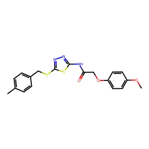 2-(4-methoxyphenoxy)-N-{5-[(4-methylbenzyl)sulfanyl]-1,3,4-thiadiazol-2-yl}acetamide structure
