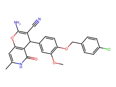 2-amino-4-{4-[(4-chlorobenzyl)oxy]-3-methoxyphenyl}-7-methyl-5-oxo-5,6-dihydro-4H-pyrano[3,2-c]pyridine-3-carbonitrile structure