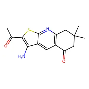 2-acetyl-3-amino-7,7-dimethyl-7,8-dihydrothieno[2,3-b]quinolin-5(6H)-one structure