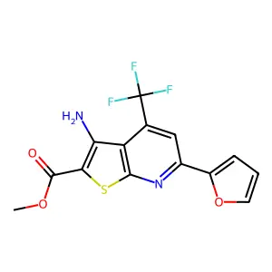 methyl 3-amino-6-(furan-2-yl)-4-(trifluoromethyl)thieno[2,3-b]pyridine-2-carboxylate structure