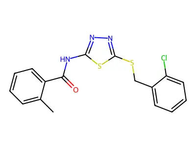 N-(5-((2-chlorobenzyl)thio)-1,3,4-thiadiazol-2-yl)-2-methylbenzamide structure