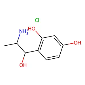 4-(2-Amino-1-hydroxypropyl)benzene-1,3-diol--hydrogen chloride (1/1) structure