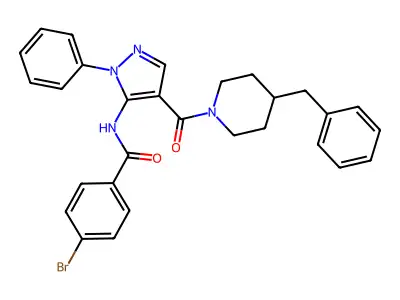 N-[4-(4-benzylpiperidine-1-carbonyl)-2-phenylpyrazol-3-yl]-4-bromobenzamide structure