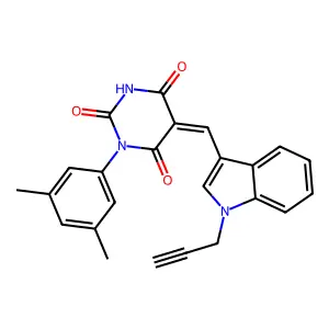 (5E)-1-(3,5-dimethylphenyl)-5-[(1-prop-2-ynylindol-3-yl)methylidene]-1,3-diazinane-2,4,6-trione structure