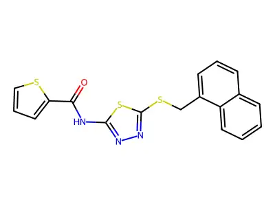 N-(5-((naphthalen-1-ylmethyl)thio)-1,3,4-thiadiazol-2-yl)thiophene-2-carboxamide structure