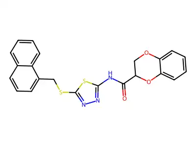 N-{5-[(1-naphthylmethyl)thio]-1,3,4-thiadiazol-2-yl}-2,3-dihydro-1,4-benzodioxine-2-carboxamide structure