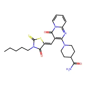 1-{4-oxo-3-[(Z)-(4-oxo-3-pentyl-2-thioxo-1,3-thiazolidin-5-ylidene)methyl]-4H-pyrido[1,2-a]pyrimidin-2-yl}piperidine-4-carboxamide structure