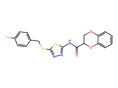 N-{5-[(4-fluorobenzyl)sulfanyl]-1,3,4-thiadiazol-2-yl}-2,3-dihydro-1,4-benzodioxine-2-carboxamide structure