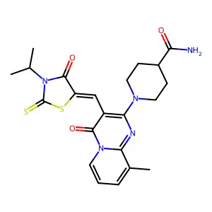 (Z)-1-(3-((3-isopropyl-4-oxo-2-thioxothiazolidin-5-ylidene)methyl)-9-methyl-4-oxo-4H-pyrido[1,2-a]pyrimidin-2-yl)piperidine-4-carboxamide structure