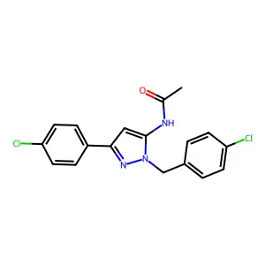 N-[5-(4-chlorophenyl)-2-[(4-chlorophenyl)methyl]pyrazol-3-yl]acetamide structure