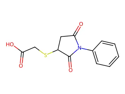 2-[(3S)-2,5-dioxo-1-phenylpyrrolidin-3-yl]sulfanylacetic acid structure