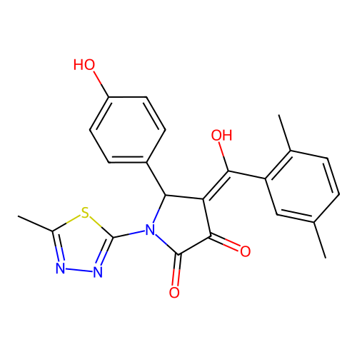 4-(2,5-dimethylbenzoyl)-3-hydroxy-5-(4-hydroxyphenyl)-1-(5-methyl-1,3,4-thiadiazol-2-yl)-2,5-dihydro-1H-pyrrol-2-one structure