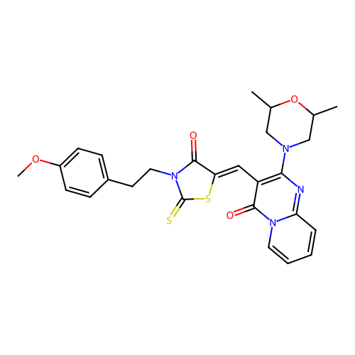 2-(2,6-dimethylmorpholin-4-yl)-3-[(Z)-{3-[2-(4-methoxyphenyl)ethyl]-4-oxo-2-thioxo-1,3-thiazolidin-5-ylidene}methyl]-4H-pyrido[1,2-a]pyrimidin-4-one structure
