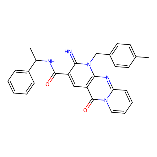 2-imino-1-(4-methylbenzyl)-5-oxo-N-(1-phenylethyl)-1,5-dihydro-2H-dipyrido[1,2-a:2',3'-d]pyrimidine-3-carboxamide structure