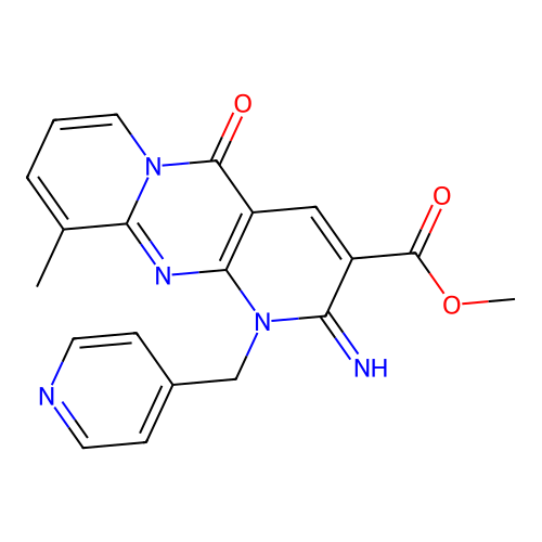 methyl 2-imino-10-methyl-5-oxo-1-(pyridin-4-ylmethyl)-2,5-dihydro-1H-dipyrido[1,2-a:2',3'-d]pyrimidine-3-carboxylate structure