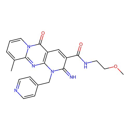 2-imino-N-(2-methoxyethyl)-10-methyl-5-oxo-1-(pyridin-4-ylmethyl)-1,5-dihydro-2H-dipyrido[1,2-a:2',3'-d]pyrimidine-3-carboxamide structure