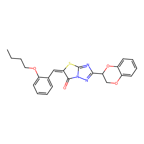 (E)-5-(2-butoxybenzylidene)-2-(2,3-dihydrobenzo[b][1,4]dioxin-2-yl)thiazolo[3,2-b][1,2,4]triazol-6(5H)-one structure
