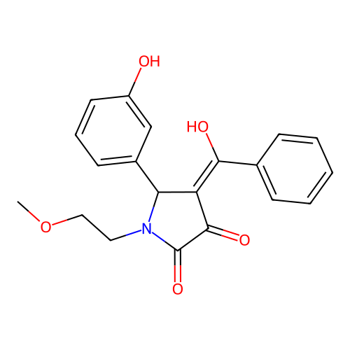(4E)-5-(3-hydroxyphenyl)-4-[hydroxy(phenyl)methylidene]-1-(2-methoxyethyl)pyrrolidine-2,3-dione structure