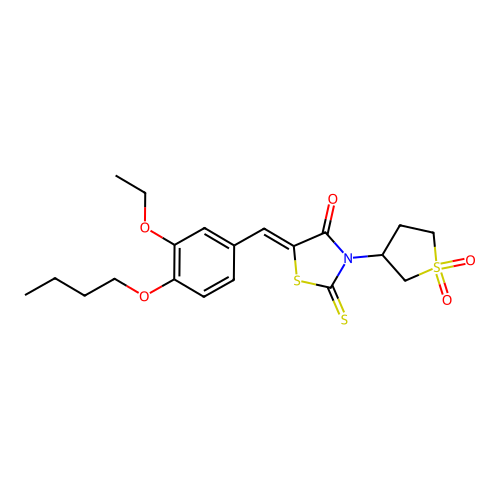 (5Z)-5-(4-butoxy-3-ethoxybenzylidene)-3-(1,1-dioxidotetrahydrothiophen-3-yl)-2-thioxo-1,3-thiazolidin-4-one structure