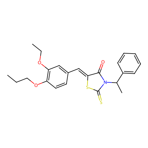 (5Z)-5-[(3-ethoxy-4-propoxyphenyl)methylidene]-3-(1-phenylethyl)-2-sulfanylidene-1,3-thiazolidin-4-one structure