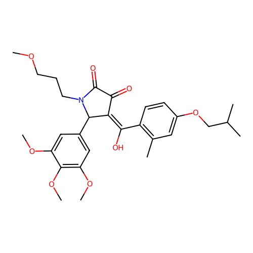 (4E)-4-[hydroxy-[2-methyl-4-(2-methylpropoxy)phenyl]methylidene]-1-(3-methoxypropyl)-5-(3,4,5-trimethoxyphenyl)pyrrolidine-2,3-dione structure