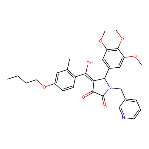 (4E)-4-[(4-butoxy-2-methylphenyl)-hydroxymethylidene]-1-(pyridin-3-ylmethyl)-5-(3,4,5-trimethoxyphenyl)pyrrolidine-2,3-dione structure