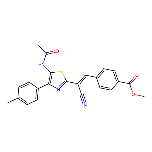 (E)-methyl 4-(2-(5-acetamido-4-(p-tolyl)thiazol-2-yl)-2-cyanovinyl)benzoate structure