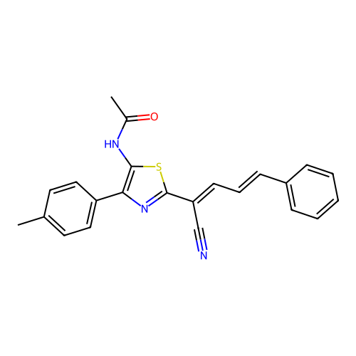 N-(2-((1E,3E)-1-cyano-4-phenylbuta-1,3-dien-1-yl)-4-(p-tolyl)thiazol-5-yl)acetamide structure