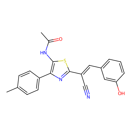 (E)-N-(2-(1-cyano-2-(3-hydroxyphenyl)vinyl)-4-(p-tolyl)thiazol-5-yl)acetamide structure