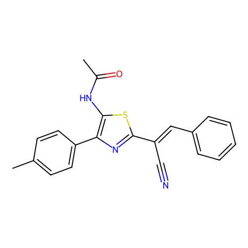 N-{2-[(E)-1-cyano-2-phenylethenyl]-4-(4-methylphenyl)-1,3-thiazol-5-yl}acetamide structure