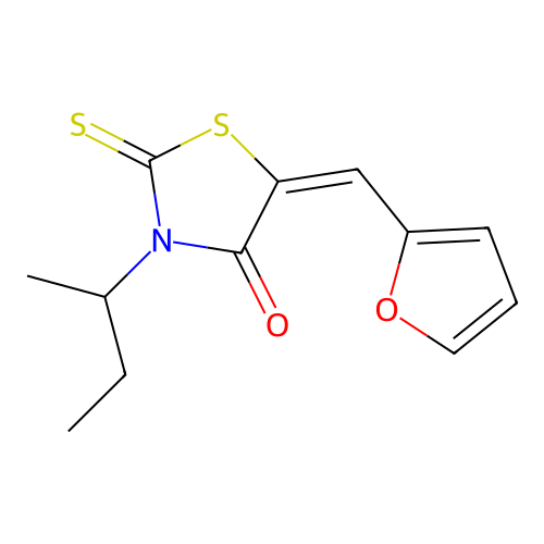 (E)-3-(sec-butyl)-5-(furan-2-ylmethylene)-2-thioxothiazolidin-4-one structure